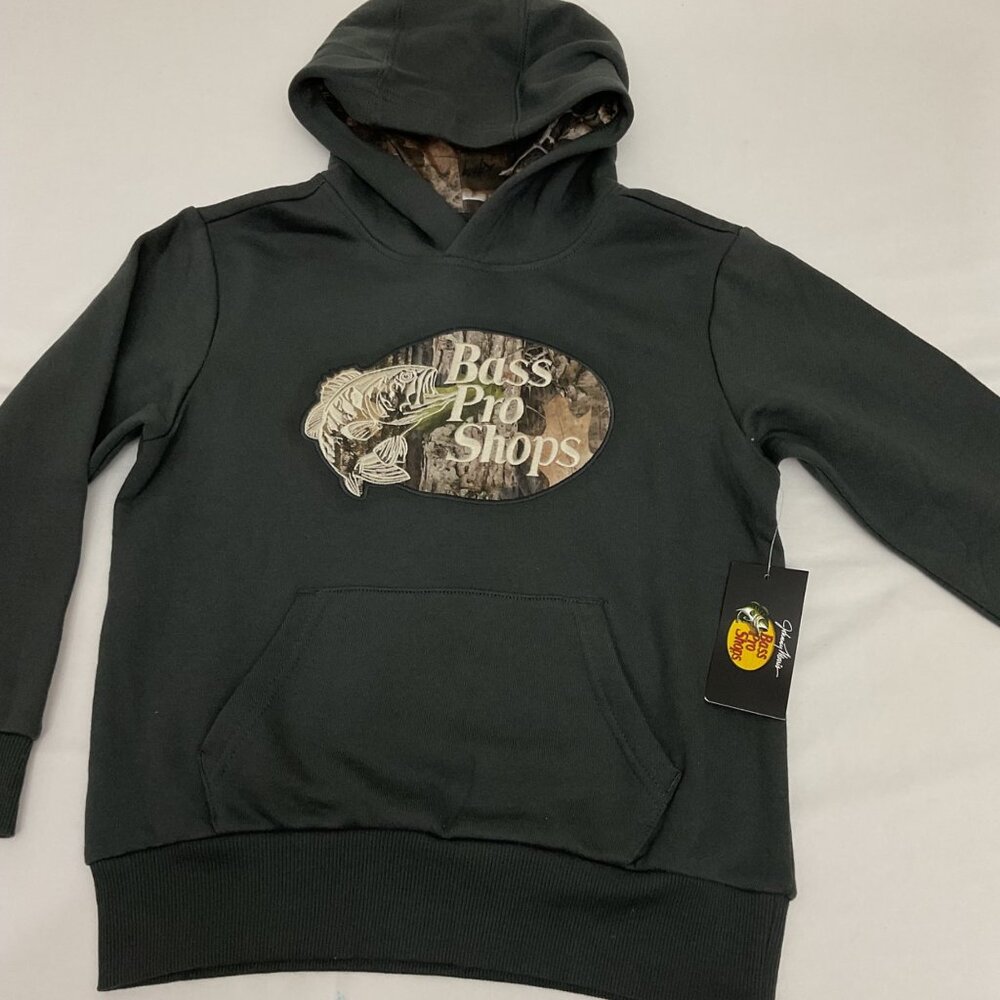 Bass Pro Shops Kids Dark Green Hoodie With Camouflage Lining Size M